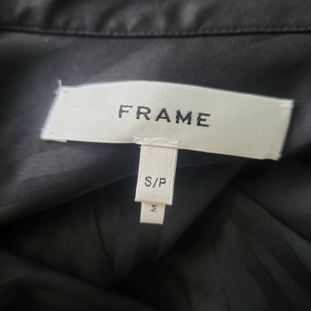 Frame Gillian Puff Sleeve Top Black Button Down Animal Stripe Pattern Silky SM - Picture 11 of 13